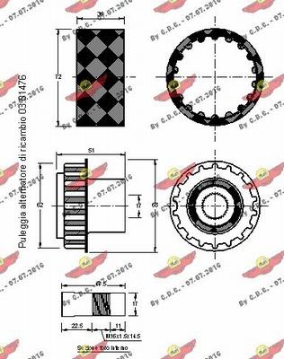 Autokit 03.81476C - Ремінний шків, генератор autocars.com.ua