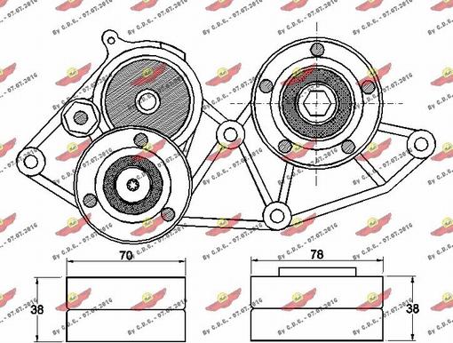 Autokit 03.81816 - Натягувач ременя, клинові зуб. autocars.com.ua