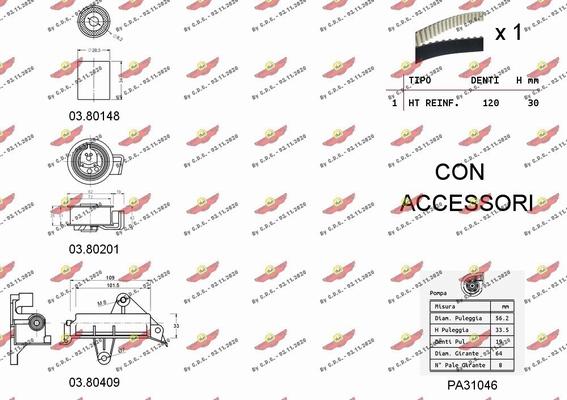 Autokit 04.5130PA - Водяний насос + комплект зубчатого ременя autocars.com.ua