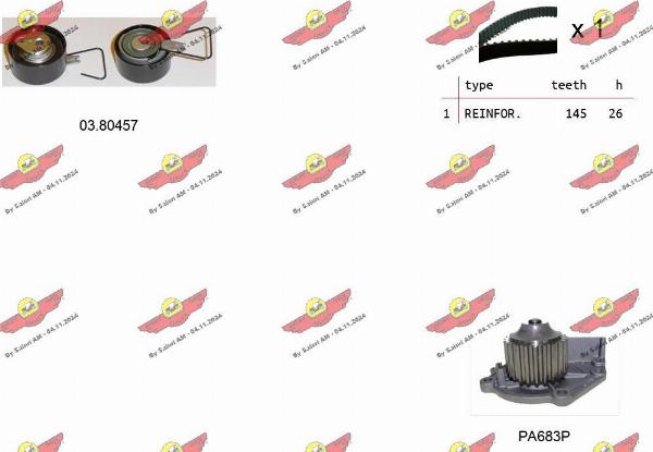 Autokit 04.5143PA - Водяний насос + комплект зубчатого ременя autocars.com.ua