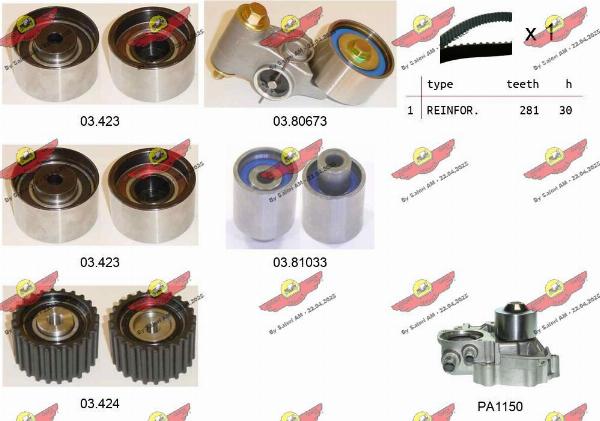 Autokit 04.5443PA - Водяний насос + комплект зубчатого ременя autocars.com.ua