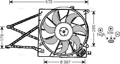 Ava Quality Cooling OL 7524 - Вентилятор радіатора OPEL ASTRA G 98-- ZAFIRA A 99-вир-во AVA autocars.com.ua