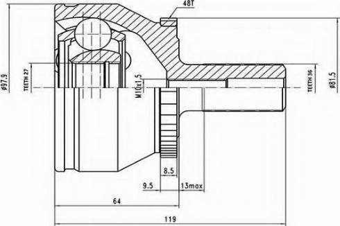 Aywiparts AW1510754A - Шарнирный комплект, ШРУС, приводной вал autodnr.net