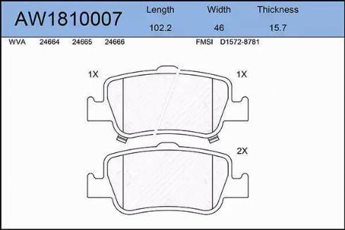 Aywiparts AW1810007 - Гальмівні колодки, дискові гальма autocars.com.ua