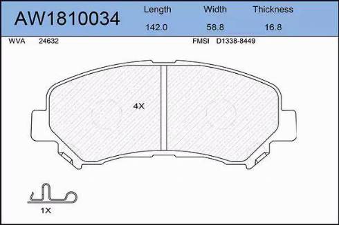 Aywiparts AW1810034 - Гальмівні колодки, дискові гальма autocars.com.ua