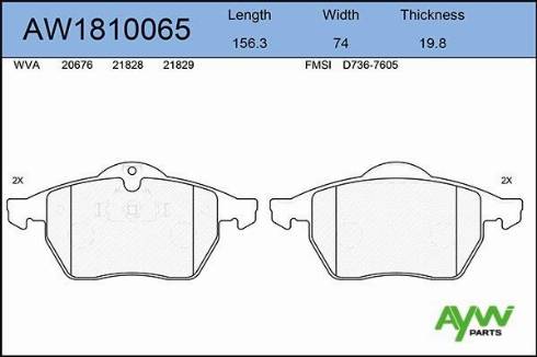 Aywiparts AW1810065 - Гальмівні колодки, дискові гальма autocars.com.ua