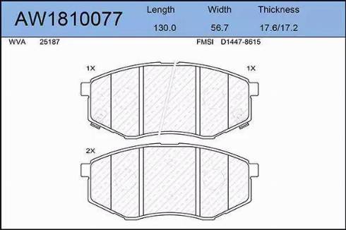 Aywiparts AW1810077 - Гальмівні колодки, дискові гальма autocars.com.ua