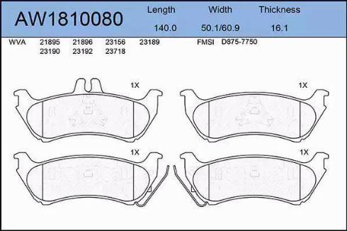 Aywiparts AW1810080 - Гальмівні колодки, дискові гальма autocars.com.ua