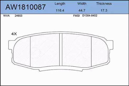 Aywiparts AW1810087 - Гальмівні колодки, дискові гальма autocars.com.ua