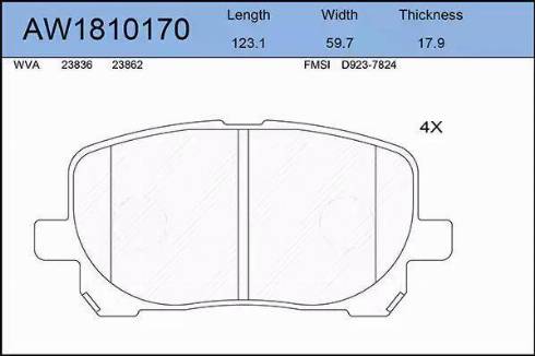 Aywiparts AW1810170 - Гальмівні колодки, дискові гальма autocars.com.ua