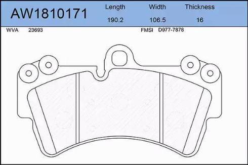 Aywiparts AW1810171 - Гальмівні колодки, дискові гальма autocars.com.ua