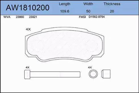 Aywiparts AW1810200 - Гальмівні колодки, дискові гальма autocars.com.ua