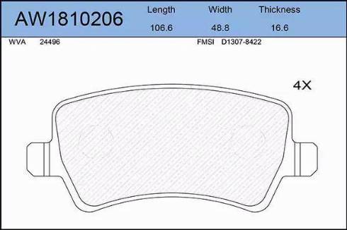 Aywiparts AW1810206 - Гальмівні колодки, дискові гальма autocars.com.ua