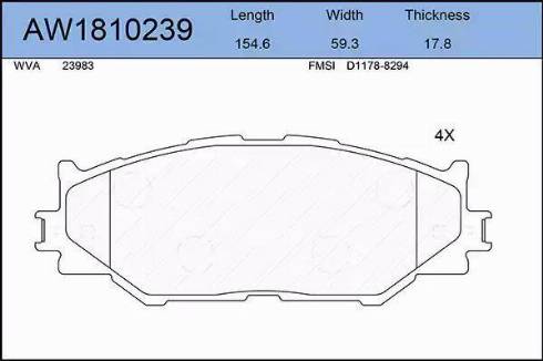 Aywiparts AW1810239 - Гальмівні колодки, дискові гальма autocars.com.ua