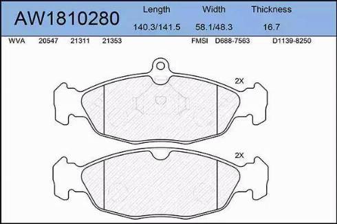 Aywiparts AW1810280 - Гальмівні колодки, дискові гальма autocars.com.ua