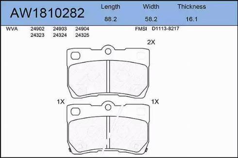 Aywiparts AW1810282 - Гальмівні колодки, дискові гальма autocars.com.ua
