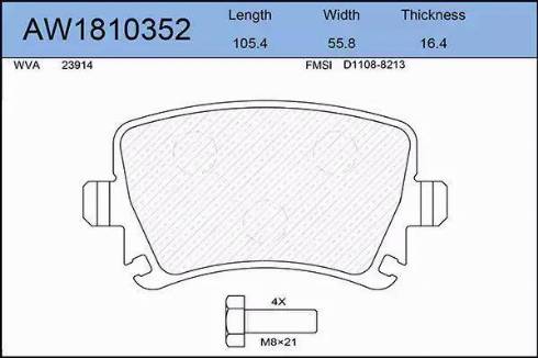 Aywiparts AW1810352 - Гальмівні колодки, дискові гальма autocars.com.ua