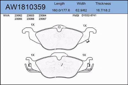 Aywiparts AW1810359 - Гальмівні колодки, дискові гальма autocars.com.ua