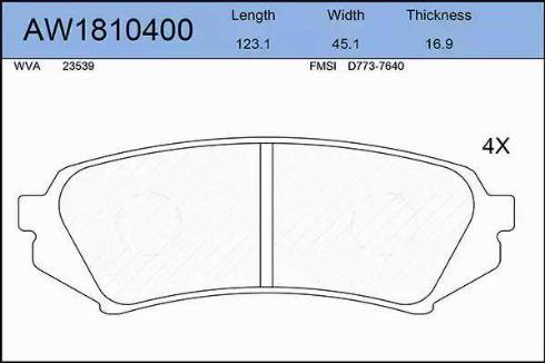 Aywiparts AW1810400 - Гальмівні колодки, дискові гальма autocars.com.ua