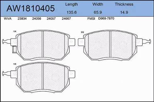 Aywiparts AW1810405 - Гальмівні колодки, дискові гальма autocars.com.ua