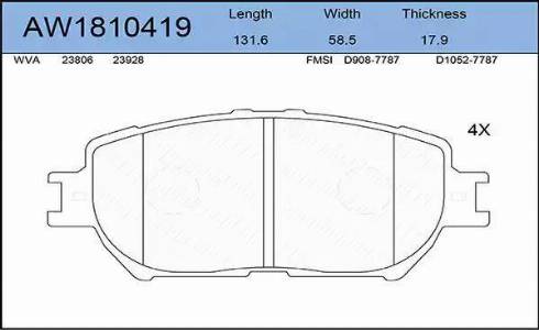 Aywiparts AW1810419 - Гальмівні колодки, дискові гальма autocars.com.ua