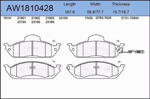 Aywiparts AW1810428 - Гальмівні колодки, дискові гальма autocars.com.ua