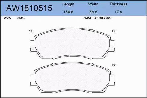 Aywiparts AW1810515 - Гальмівні колодки, дискові гальма autocars.com.ua