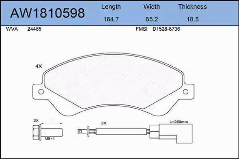 Aywiparts AW1810598 - Гальмівні колодки, дискові гальма autocars.com.ua