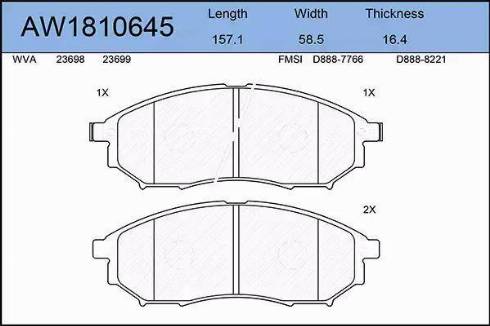 Aywiparts AW1810645 - Гальмівні колодки, дискові гальма autocars.com.ua