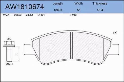 Aywiparts AW1810674 - Гальмівні колодки, дискові гальма autocars.com.ua