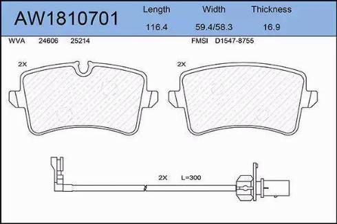 Aywiparts AW1810701 - Гальмівні колодки, дискові гальма autocars.com.ua