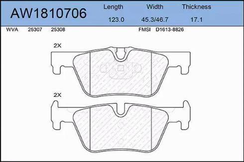 Aywiparts AW1810706 - Гальмівні колодки, дискові гальма autocars.com.ua