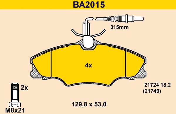 Barum BA2015 - Тормозные колодки, дисковые, комплект avtokuzovplus.com.ua