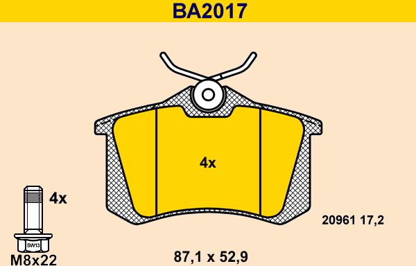 Barum BA2017 - Тормозные колодки, дисковые, комплект avtokuzovplus.com.ua