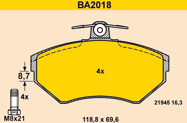 Barum BA2018 - Гальмівні колодки, дискові гальма autocars.com.ua