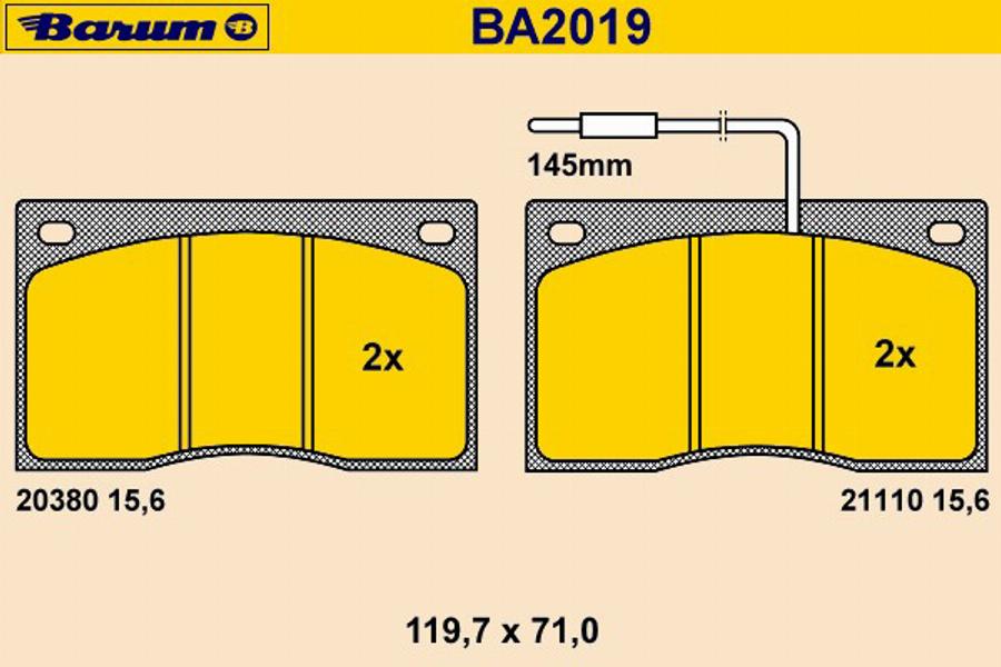 Barum BA2019 - Гальмівні колодки, дискові гальма autocars.com.ua