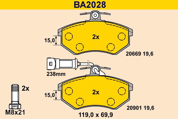 Barum BA2028 - Тормозные колодки, дисковые, комплект autodnr.net