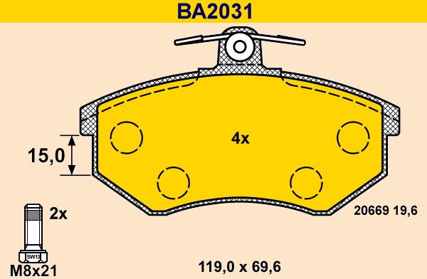 Barum BA2031 - Тормозные колодки, дисковые, комплект autodnr.net
