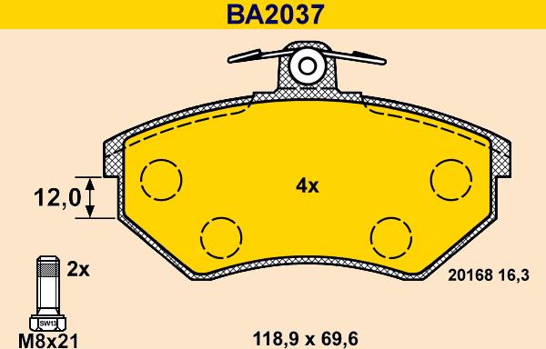 Barum BA2037 - Тормозные колодки, дисковые, комплект avtokuzovplus.com.ua