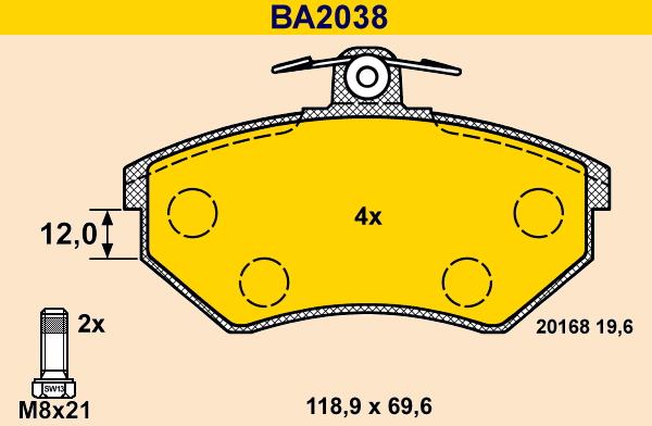 Barum BA2038 - Гальмівні колодки, дискові гальма autocars.com.ua