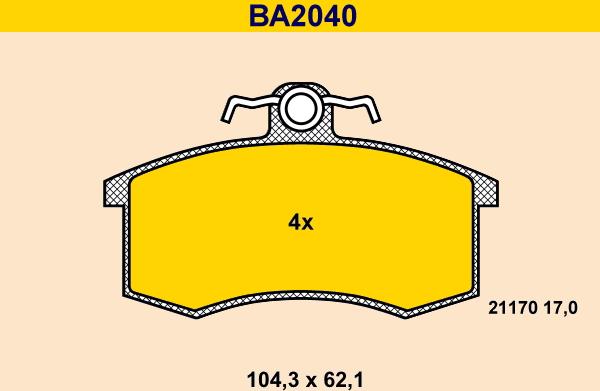 Barum BA2040 - Тормозные колодки, дисковые, комплект avtokuzovplus.com.ua