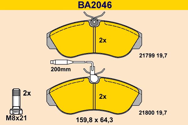 Barum BA2046 - Тормозные колодки, дисковые, комплект avtokuzovplus.com.ua