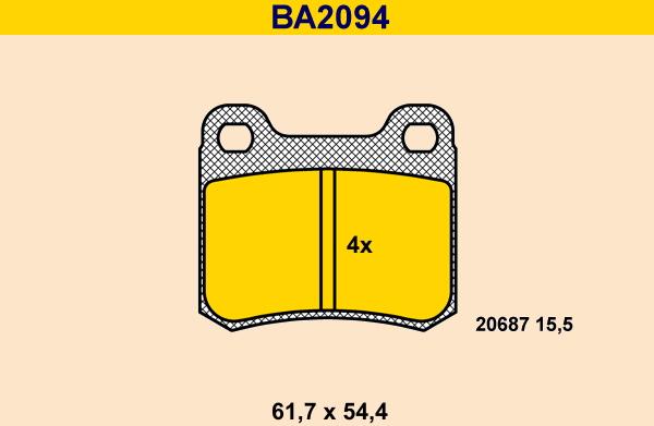 Barum BA2094 - Тормозные колодки, дисковые, комплект avtokuzovplus.com.ua