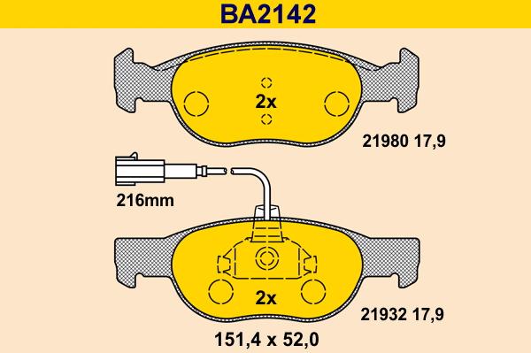 Barum BA2142 - Гальмівні колодки, дискові гальма autocars.com.ua