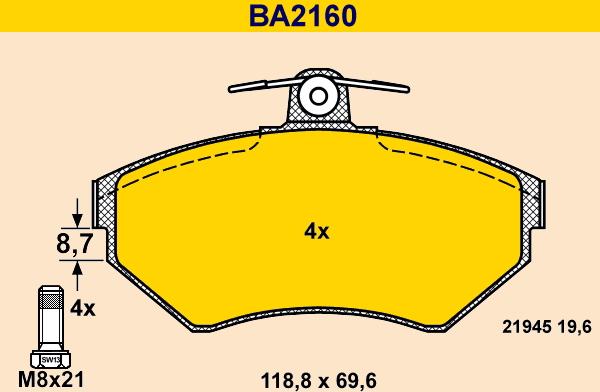 Barum BA2160 - Гальмівні колодки, дискові гальма autocars.com.ua