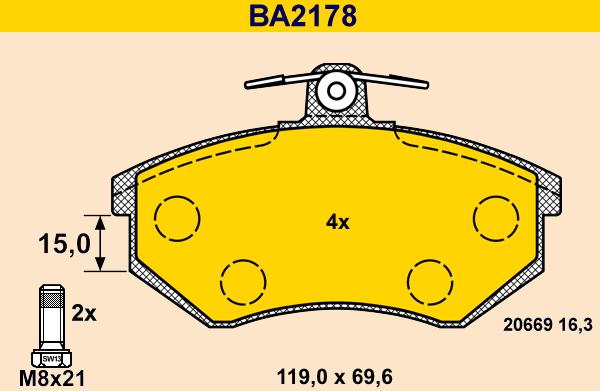 Barum BA2178 - Тормозные колодки, дисковые, комплект autodnr.net