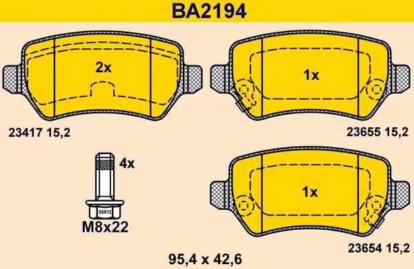 Barum BA2194 - Тормозные колодки, дисковые, комплект autodnr.net