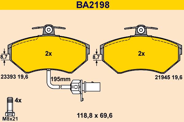 Barum BA2198 - Тормозные колодки, дисковые, комплект avtokuzovplus.com.ua