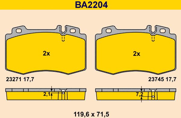 Barum BA2204 - Тормозные колодки, дисковые, комплект autodnr.net