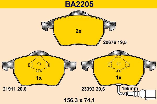 Barum BA2205 - Тормозные колодки, дисковые, комплект autodnr.net
